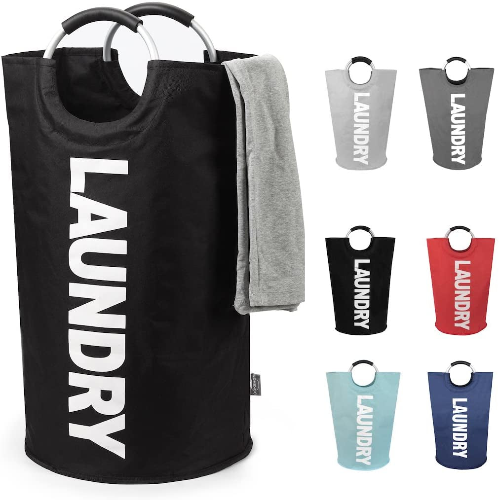 90L Large Laundry Basket, Collapsible Laundry Bag, Freestanding Tall Clothes Hamper, Foldable Washing Bin (Black)