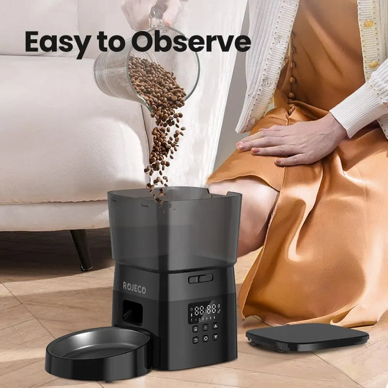 ROJECO Automatic Pet Feeder Button Version Auto Cat Food Dispenser Accessories Smart Control Pet Feeder for Cats Dog Dry Food