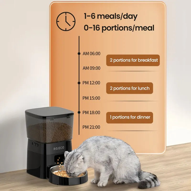ROJECO Automatic Pet Feeder Button Version Auto Cat Food Dispenser Accessories Smart Control Pet Feeder for Cats Dog Dry Food