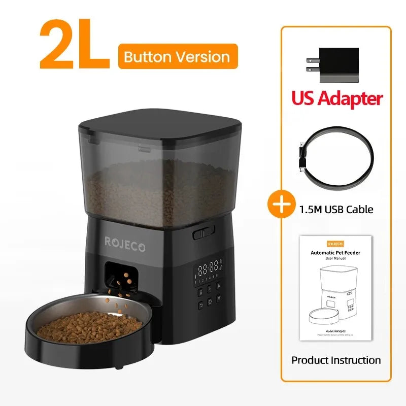 ROJECO Automatic Pet Feeder Button Version Auto Cat Food Dispenser Accessories Smart Control Pet Feeder for Cats Dog Dry Food
