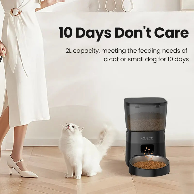 ROJECO Automatic Pet Feeder Button Version Auto Cat Food Dispenser Accessories Smart Control Pet Feeder for Cats Dog Dry Food