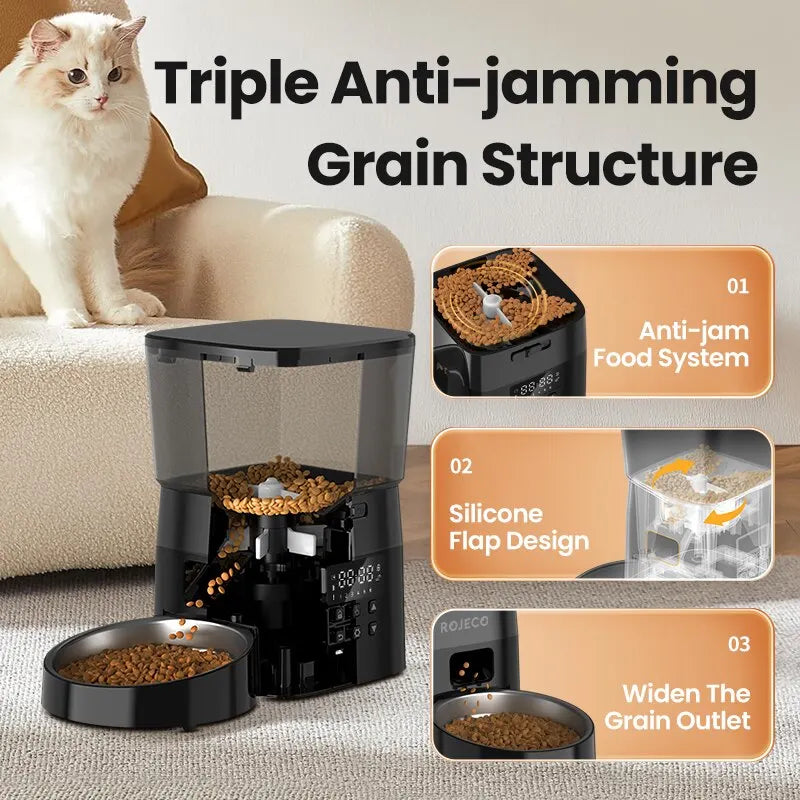 ROJECO Automatic Pet Feeder Button Version Auto Cat Food Dispenser Accessories Smart Control Pet Feeder for Cats Dog Dry Food