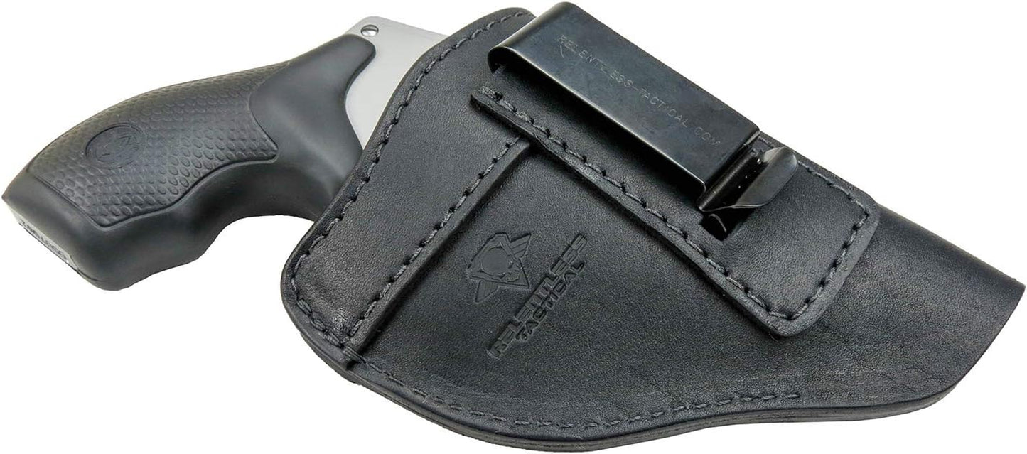 The Defender Leather IWB Holster - Fits Most J Frame Revolvers Incl. Ruger LCR, S&W 442/642, Taurus, Charter & Most .38 Special Revolvers - Made in USA