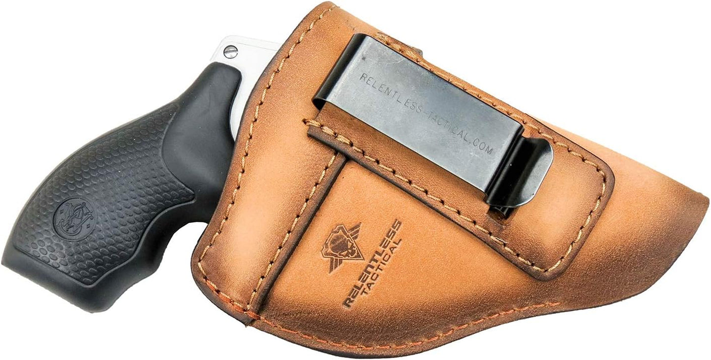 The Defender Leather IWB Holster - Fits Most J Frame Revolvers Incl. Ruger LCR, S&W 442/642, Taurus, Charter & Most .38 Special Revolvers - Made in USA